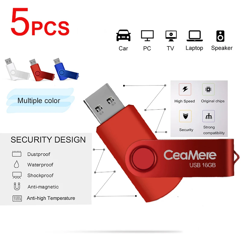 32 gb flash drive 5PCS Origenal Multifunctional 2.0 USB Flash Drive 8GB 16GB 32GB 64GB USB Stick Pendrive 1GB 2GB 4GB for PC/Speaker/Car/TV 500 gb pen drive