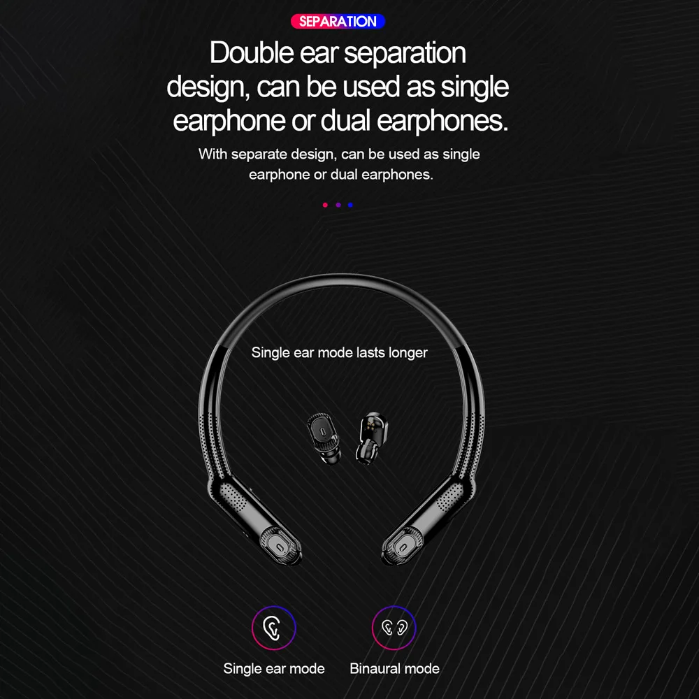 2 In 1 TWS Bluetooth Earphones Including Portable Neck Radio HD Stereo Wireless Head phones Noise Cancelling Game Sports Headset