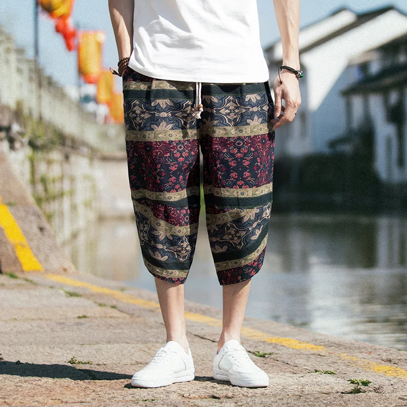 Штаны в японском стиле, новинка, азиатская одежда, японское кимоно, Ретро стиль, длина до середины икры, мужские хип-хоп брюки размера плюс, уличная одежда - Цвет: Color 9