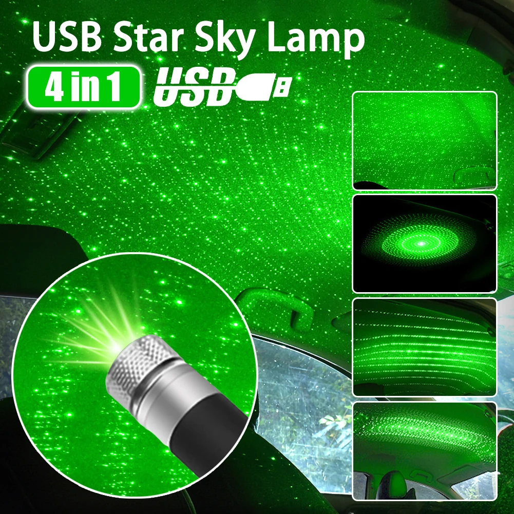 

Car Decorative light 4 in 1 USB Car Roof Atmosphere Star Sky Lamp Ambient Star Light Multiple Lighting Adjustable Night Light