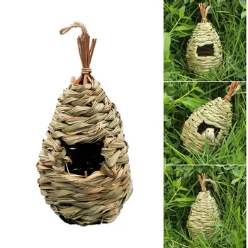 

2pcs Hummingbird House Hanging Wren Finch Birds House for Nesting Hand Woven Birds House for Outdoor Tree Decorations K8
