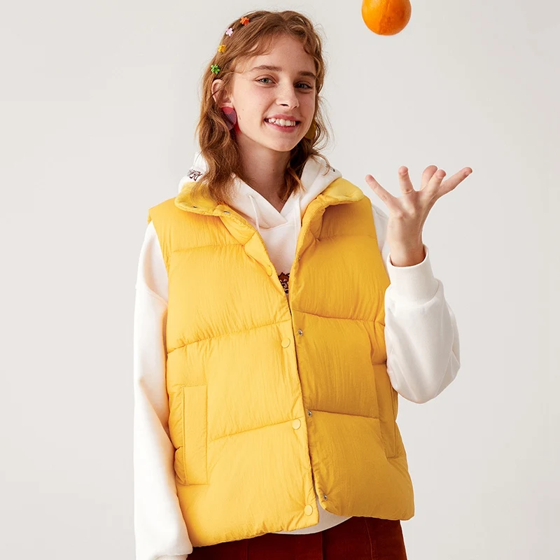 yellow SEMIR, хлопковый женский жилет со стоячим воротником, новинка, зимний жилет ins, модный трендовый жилет без рукавов - Цвет: yellow