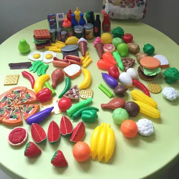 

120Pcs Kids Pretend Play Kithchen Toys Cutting Fruit Vegetables Toy Children Miniature Safety Food Cognition Set Educational Toy