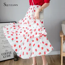 Корейские Многослойные тюлевые юбки с цветочным принтом Милые шифоновые милые элегантные плиссированные юбки-пачки средней длины с высокой талией и оборками