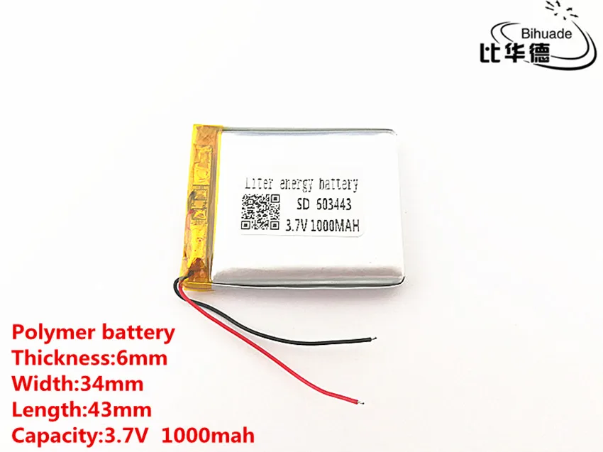Литровая энергетическая батарея 603443 3,7 V 1000mAH 583443 полимерная литий-ионная/литий-ионная батарея для игрушек, банка питания, gps, mp3, mp4 - Цвет: 1PCS