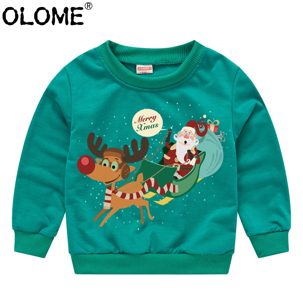 

Baby Christmas Sweatshirt Kids Pullover Children Holiday Clothes Toddler Boy Streetwear Girls Long Sleeve T shirt OLOME Santa