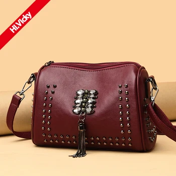 

Hivicky 2020 Autumn New Classic Luxury Ladies Messenger Bag High Quality Red Black Female Shoulder Bag Rivet Tassel Tote Bag