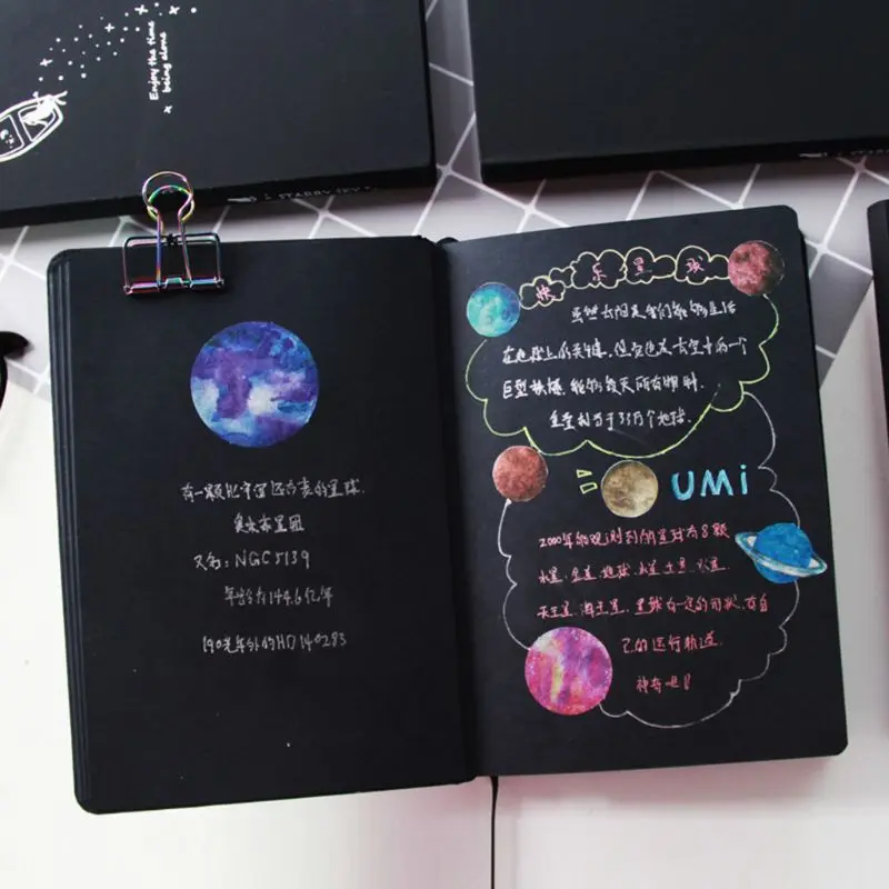 Звездное небо черный картон блокнот журналы для планирования, органайзер для путешествий PXPA