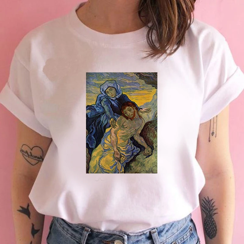 Fashion Women T Shirt Harajuku Van Gogh's paintings Tshirt 90s Painting Ulzzang Casual Tops Tees T-shirt Female Clothes
