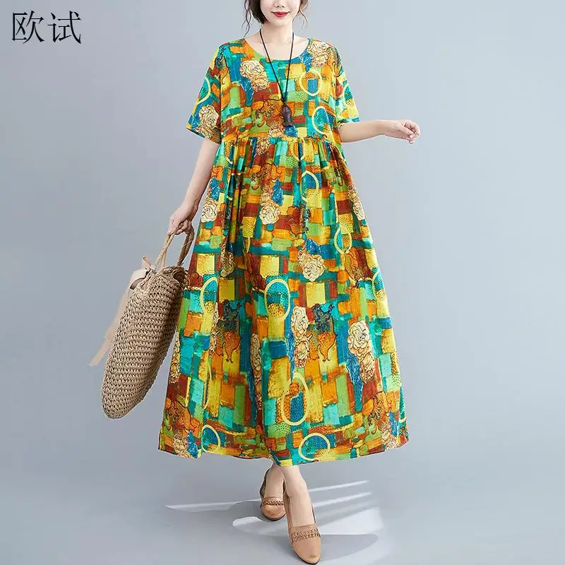 Oversized Floral Summer Beach Dress 2021 Boho Ladies Dresses for Women Oversize Loose Cotton Woman Long Woman Dress Robe