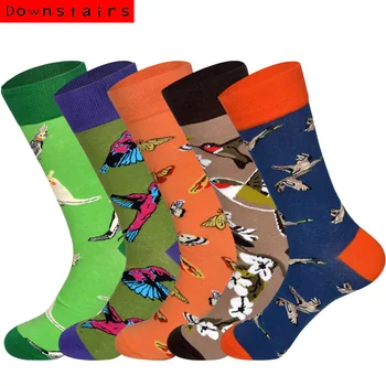 

Downstairs Classical Socks for Men 2019 Autumn New Arrived Streetwear Butterfly Custom Happy Socks 5pairs/lot Skarpetki Meias