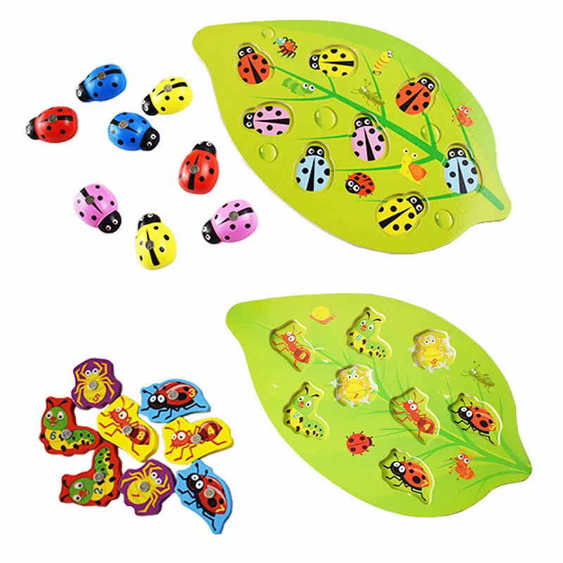 Детский пазл божья коровка магнитный деревянный для ловли детей интересные
