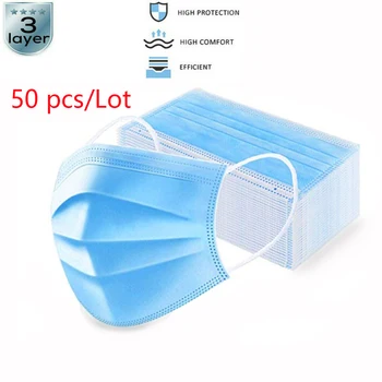 

50 pcs Disposable Face Masks 3 Layers Elastic Ear Loop Meltblow Filter Daily Protection Safety Mouth Mask on Face