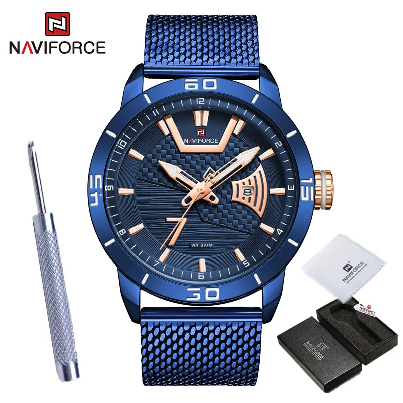 2022 NAVIFORCE Luxury Brand Watch for Men Military Sport Gold Black Quartz Calendar Waterproof Stainless Steel Male Wristwatches 