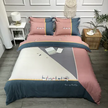 

2020 New Checker Design Cotton Sanding Fabric Bedding Set Quilt Cover Queen Size King Size Duvet Cover Set