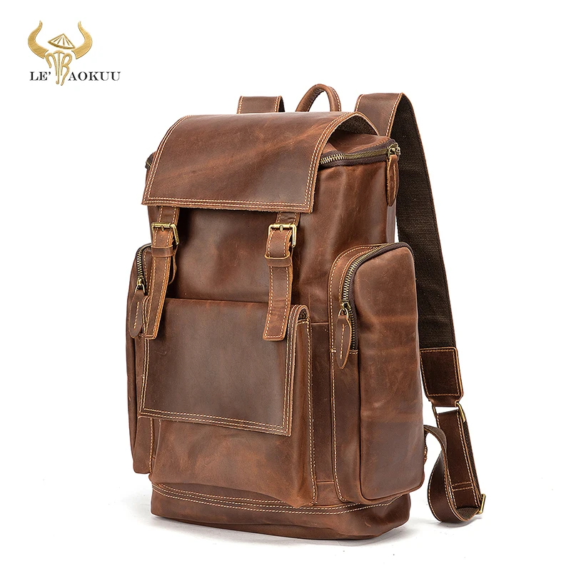 Design Men Male Crazy Horse Leather Large Capacity Travel University School Book Laptop Bag Backpack Daypack Women 1925