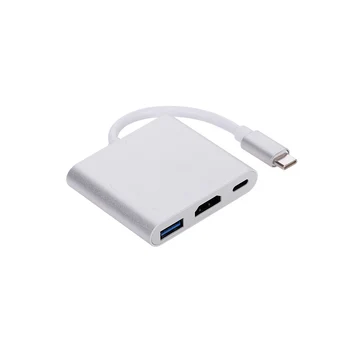 

3in1 Type-C to USB3.0 + HDMI + PD Adatper Multi-Function Type-C HUB Splitter Converter Silver for PC Computer Laptop