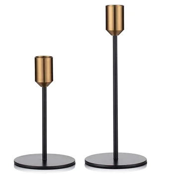 

Candlestick Holders Taper Candle Holders, 2 Pcs Candle Stick Holders Set, Gold & Black Brass Candlestick Holders Set