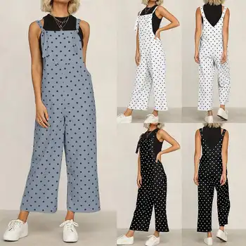 

Women Sexy Jumpsuits Celmia 2020 Fashion Casual Sleeveless Straps Loose Rompers Elegant Wide Leg Pants Polka Dot Print Trousers