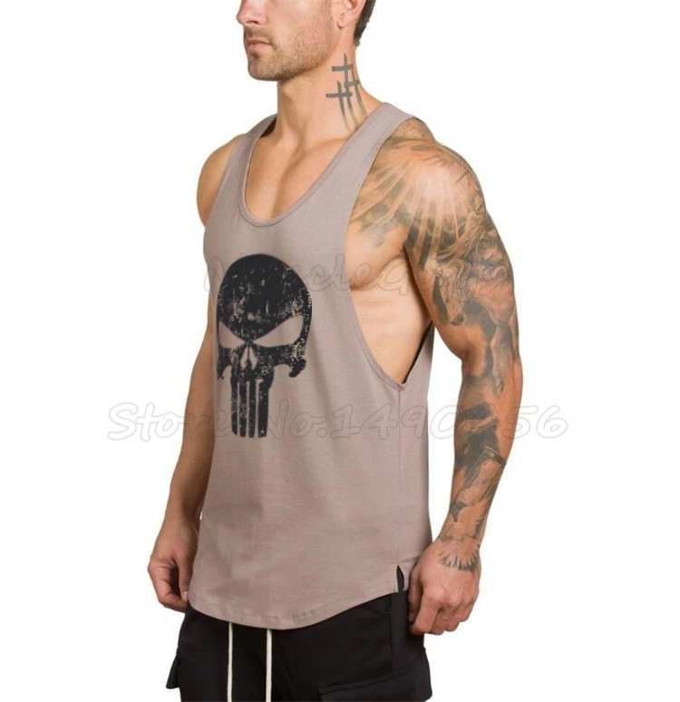 Muscleguys Мужская спортивная одежда спортивная рубашка без рукавов хлопок Бодибилдинг майка Мужская спортивная одежда Tanktop тренировочный жилет - Цвет: Хаки