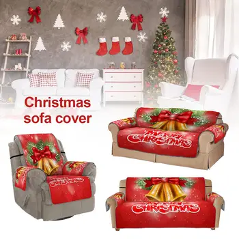 

Christmas Print Couch Cover Sofa Protector Christmas Bell Printed Sofa Couch Slipcovers Dust Proof Sofa Cushion Cover For Living
