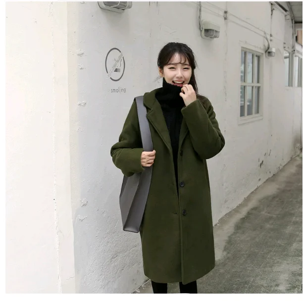Autumn Winter New Women loose Medium Length Woolen Coat Female Fashion Casual Jackets Thick Warm Solid Color Coats CA3348