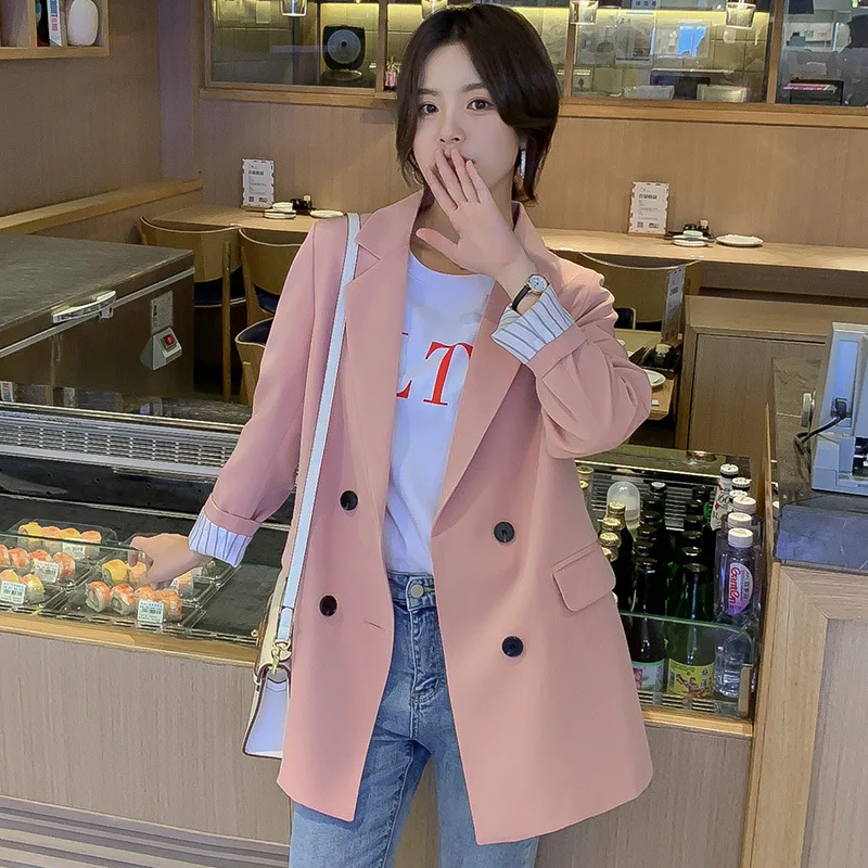 

Brand Spring Autumn Slim Fit Women Blazer Formal Jackets Office Work Suit Ladies Tops Casual Solid Black Long Blazers Coat Black