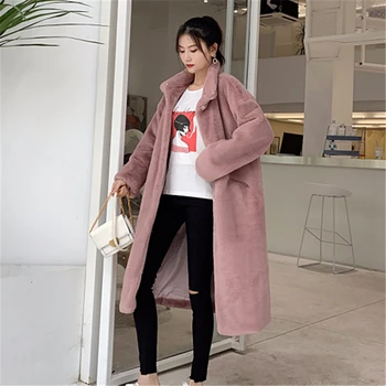 

Winter Long Faux Fur Coat Women Korean Imitation Mink Plush Standing collar Jacket Women Overcoat Loose Thick Warm Fur Jacket