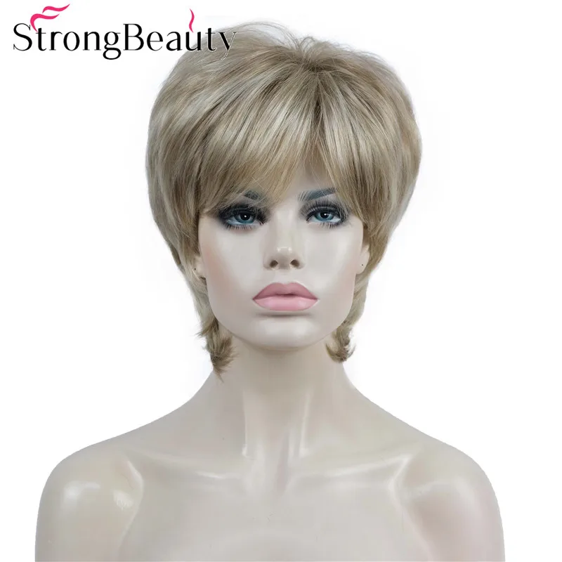 

StrongBeauty, короткие прямые парики, синтетические волосы, блонд, серебристый, коричневый, женский парик, много цветов