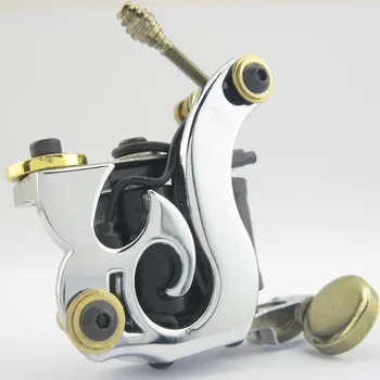 

One Silver Top Tattoo Machine Gun 10 Wraps Coil For Kit Power Set Tattoo Tools Supply CEM11