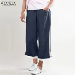 ZANZEA/2019 осенние широкие брюки женские укороченные брюки с эластичной резинкой на талии повседневные свободные шаровары Femme Pantalon Robe Kaftan