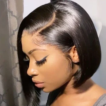 

Short Bob Wig For Black Women 13X6 Lace Front Human Hair 180 Density Short Straight Hai Wigs Brazilian Remy Hair Natural Color