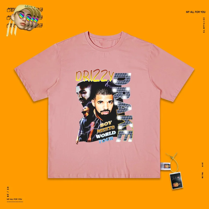 Drake хип-хоп винтажная рэп футболка рэп хип-хоп Рэп звезда короткий рукав Футболка - Цвет: pink colour