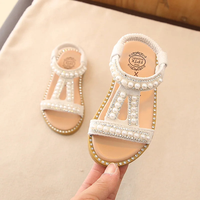 CYSINCOS Baby Girsl summer Shoes Toddler Infant Kids Girls Pearl Crystal Single Princess Roman Sandals Sapato Infantil Menina