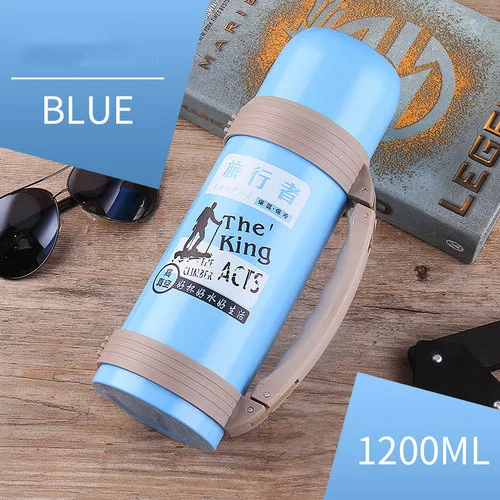 Sky blue 1200ml 304 термос большой емкости из нержавеющей стали, 1200 мл, 1500 мл, 2л, для машины, для путешествий, портативная бутылка-термос л - Цвет: Sky blue 1200ml