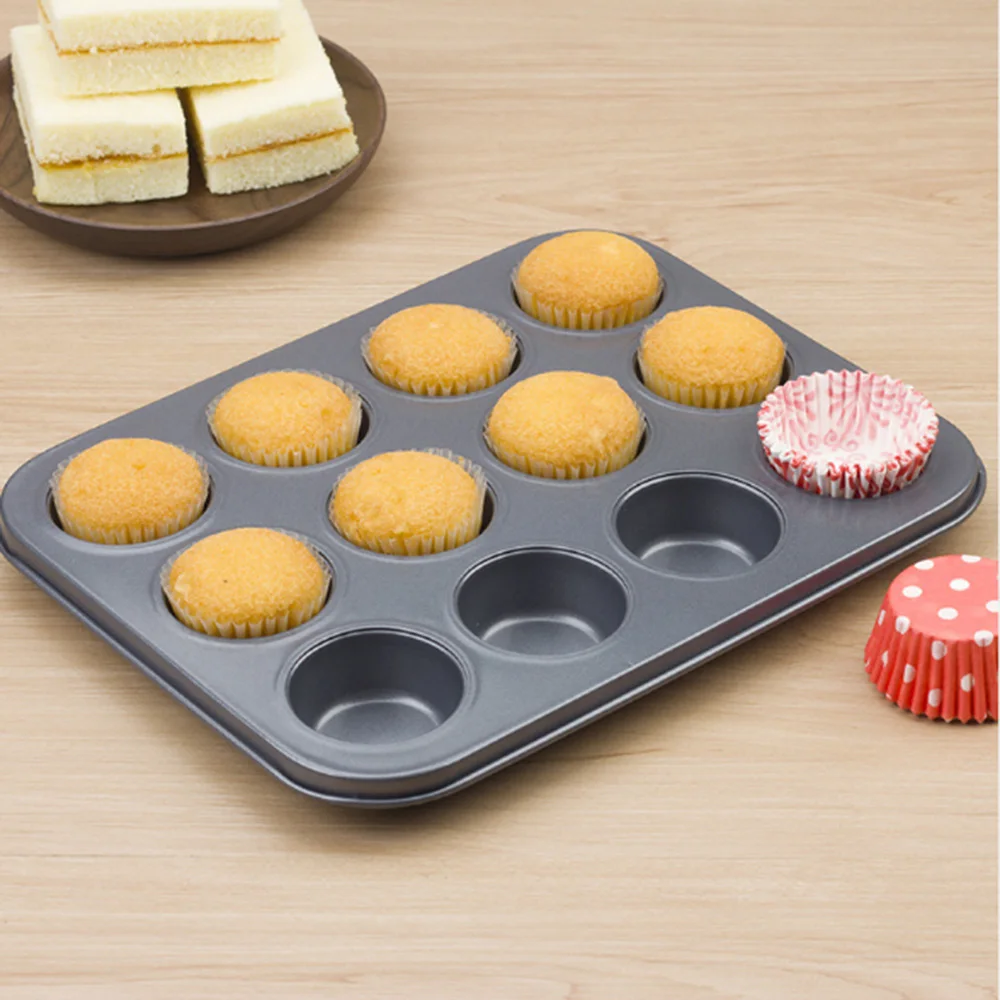 12 Cups DIY Cupcake Baking Tray Tools Non stick Steel MoldBaking Tray