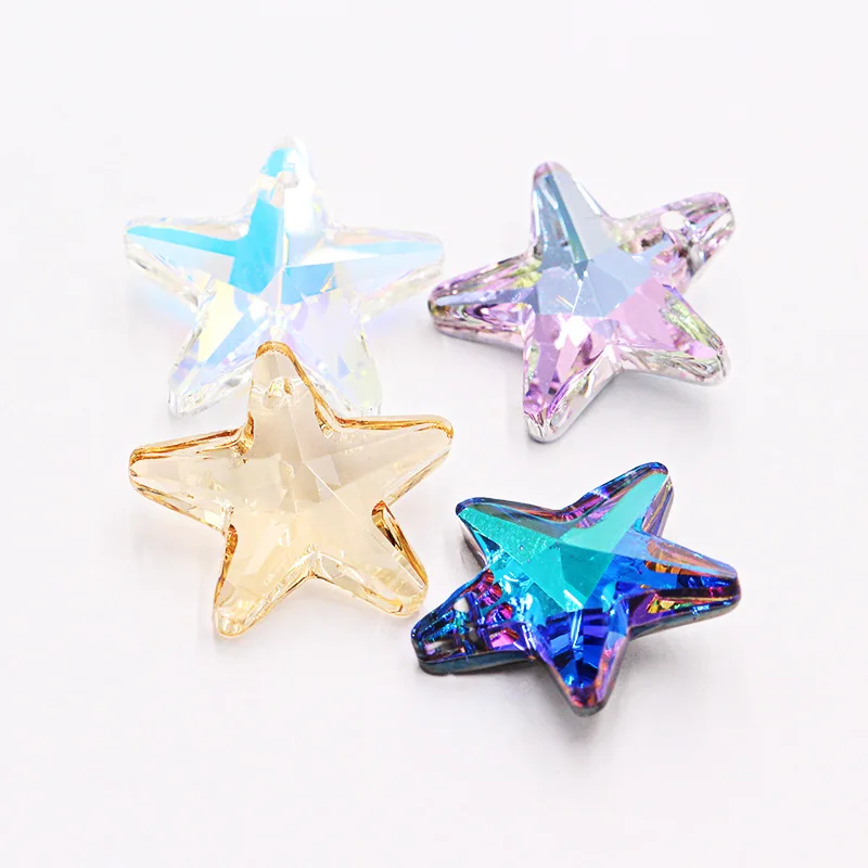 20mm Delicate Five-Pointed Star Pendant Crystal Rhinestones Blue DIY Jewelry Necklace Earring Making Fashion K9 Glass One Hole