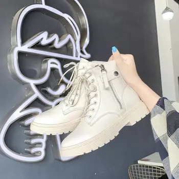 

Chic handsome high top boots women's new fall winter 2020 British style street short boots flat bottom side zipper