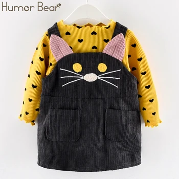 

Humor Bear 2019 Fall Winter Spring Girls Clothes Sets Autumn Cotton Long Sleeves Dot T-shirt+Cat Strap Dress 2Pcs Baby Clothing