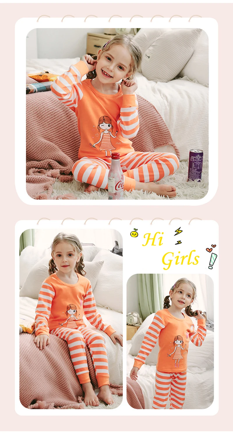 Осенние детские пижамы ночное белье для мальчиков и девочек одежда для сна для малышей пижамные комплекты с рисунками животных хлопковые детские пижамы, 2 предмета
