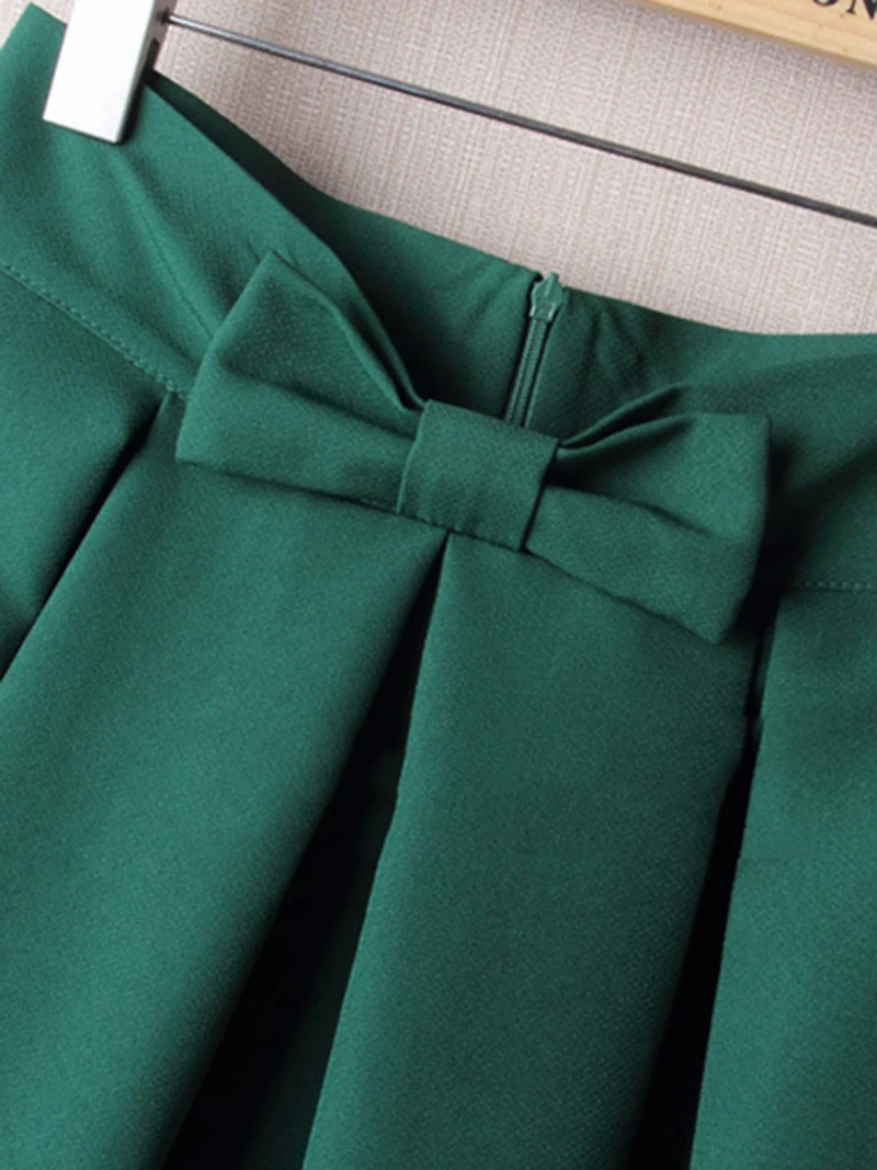 Bow pleated skirt women high waist korean short midi skirt female 2020 fashion A line spring autumn women skirts clothes DR1404 (3)