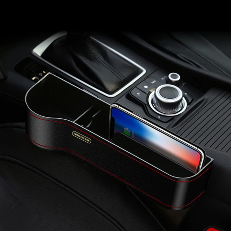 

P8X Multifunctional Car Seat Slot Wireless Charge Storage Box Phone Holder for iPhone8 8Plus 11 ProMax for Samsung S20 Ultra