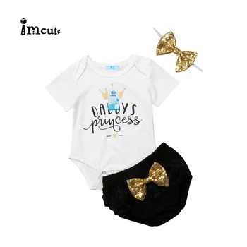 

Imcute daddy´s princess Heart Bodysuit 3PCS Cute Newborn Baby Girl Outfits Clothes Tops Bodysuit Shorts Pants Set Baby Clothing