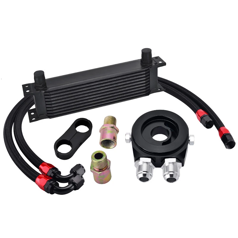SPEEDWOW Universal 10ROW Transmission Oil Cooler+Oil Filter Cooler Sandwich Adapter+AN10 Swivel Hose Fitting Car Accessories