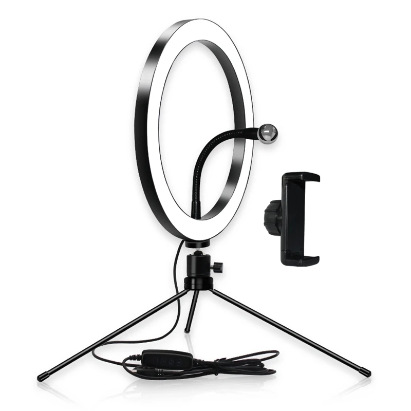 FULL-Tripod Phone Holder Clip with 26Cm LED Ring Light Camera Photography Annular Lamp Studio Ringlight for Makeup Video Live St