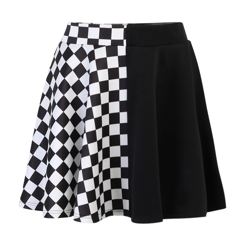 Gothic Black Lolita Skirt for Women Punk a Line Pleated Skirt Harajuku Streetwear Plaid Patchwork Skirt Grunge Nightclub Wear wrap skirt