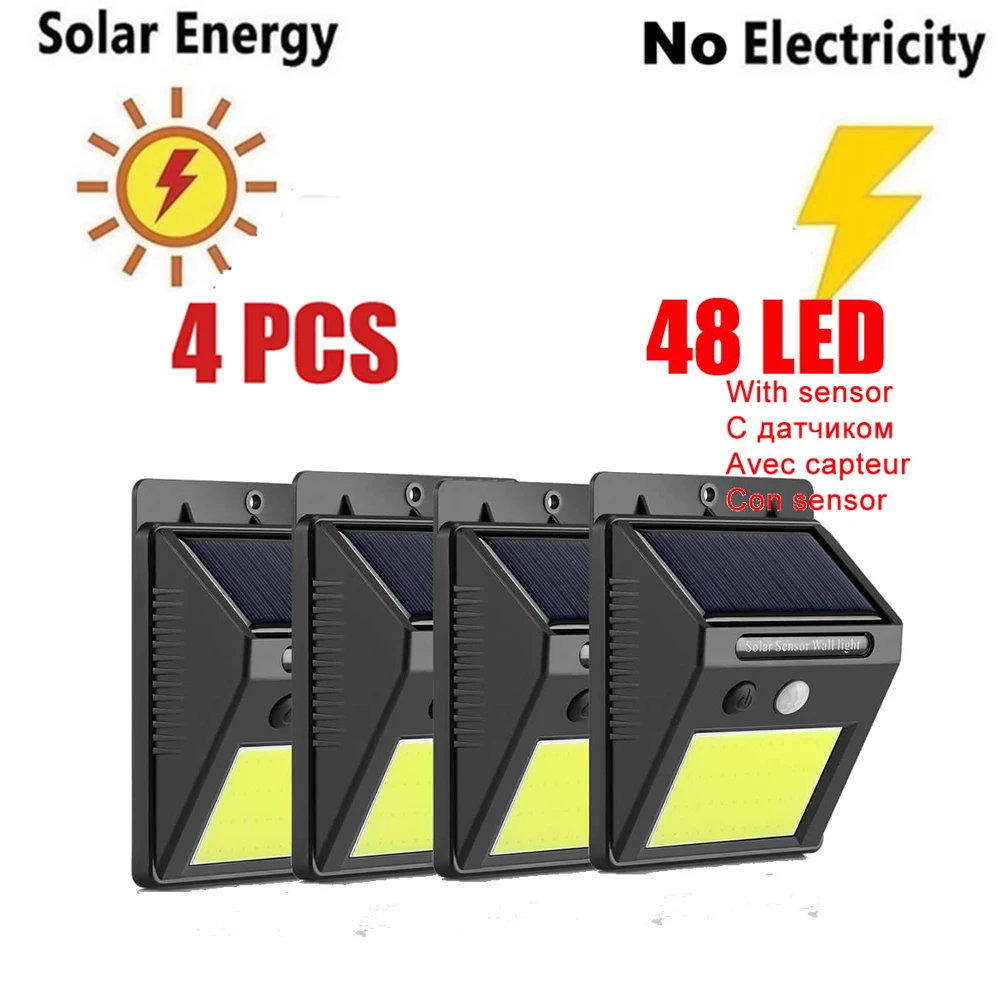 

1-4PCS Solar LED Street Light For Home Garden Fence PIR Motion Sensor Detection Wall Lamps leds Solar Light Waterproof indoor ho