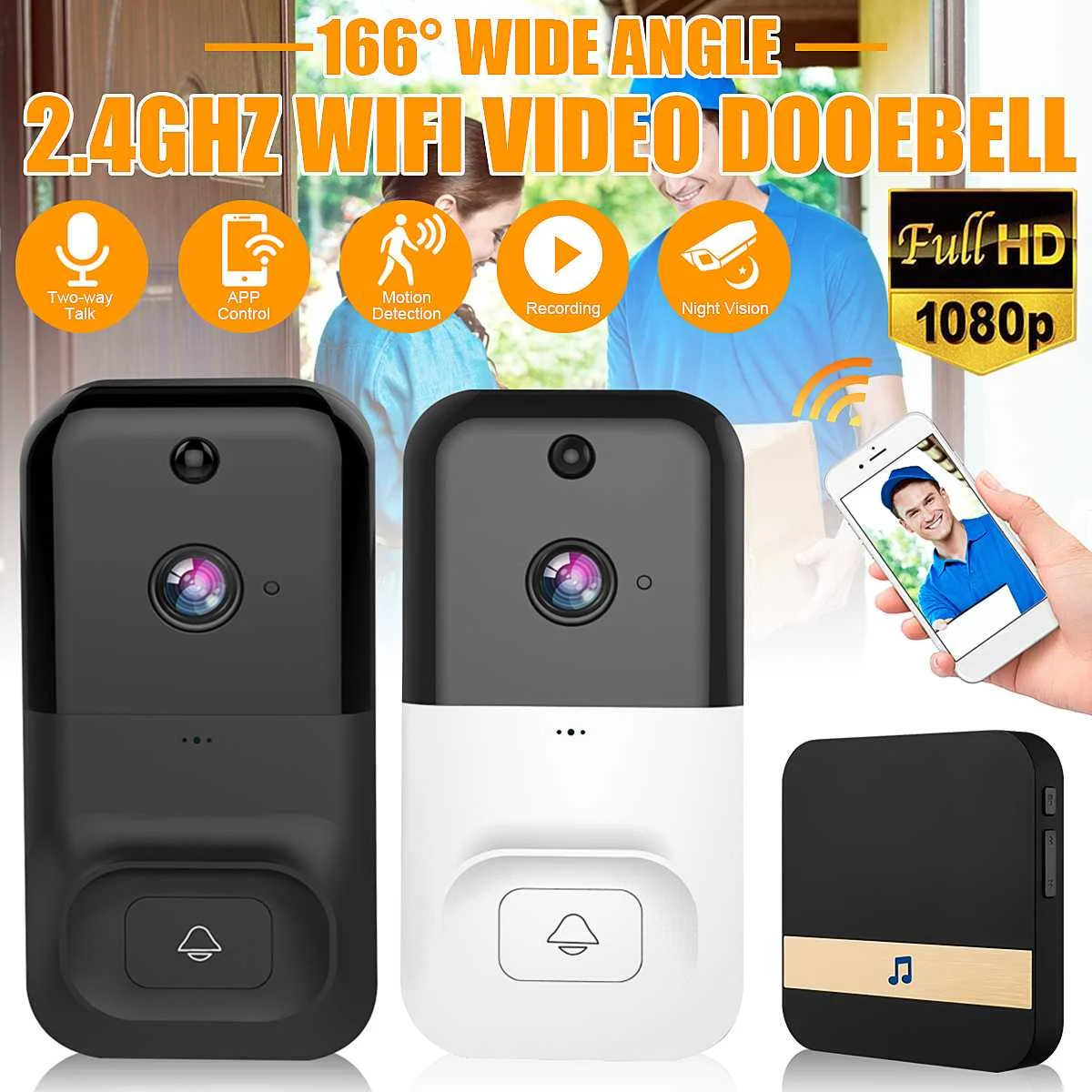 Беспроводной Wifi дверной звонок Инфракрасный умный видео звонок Домофон HD 1080P домашний IP дверной Звонок камера охранная сигнализация ИК Ночное Видение