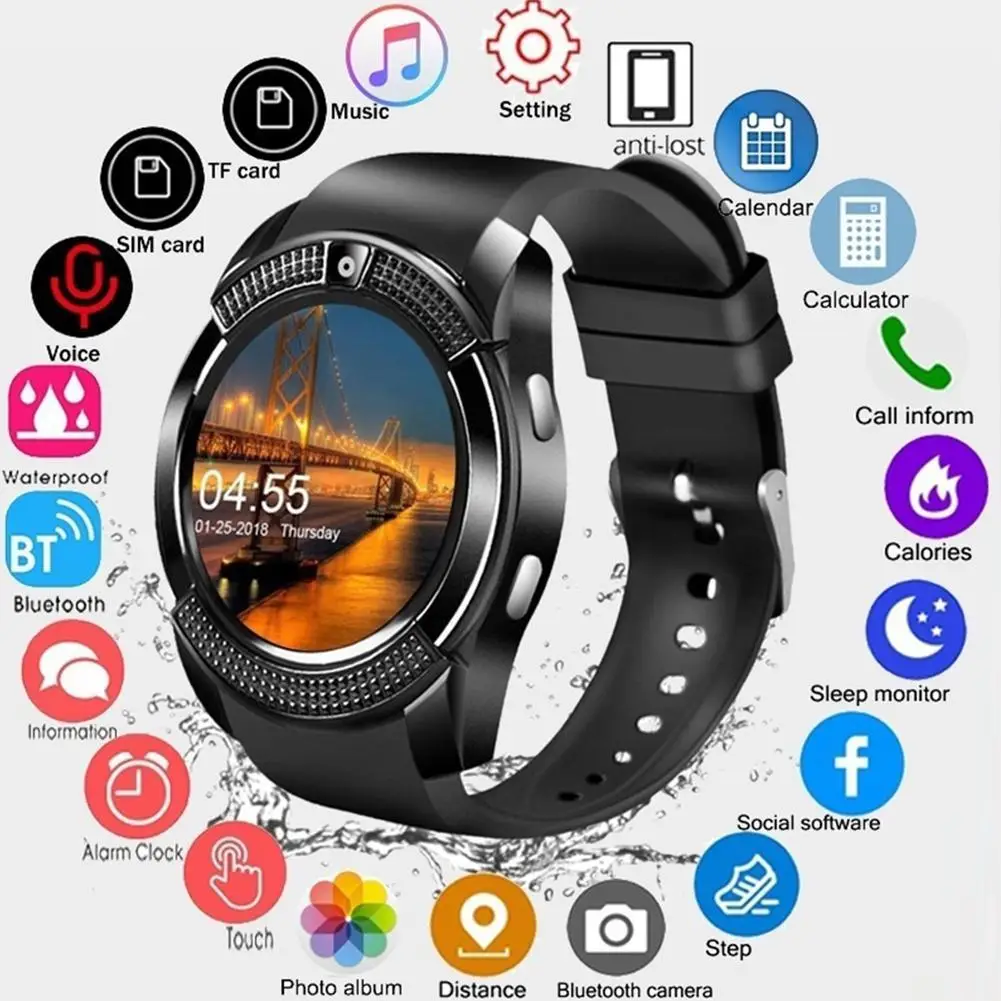 

New Circular Smartwatch Touch Screen Wrist Watch with Camera/SIM Card Slot Waterproof Smart Watch Bluetooth SmartWatch Bluetooth