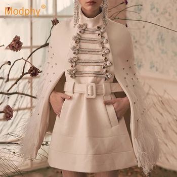 

Winter Mosaic Dress Female High Collar Sexy Bodycon Dress Celebrity Party Feather Diamond Belt Mini Dress Vestidos2019 New